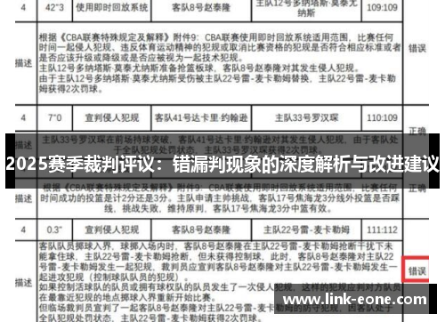 2025赛季裁判评议：错漏判现象的深度解析与改进建议